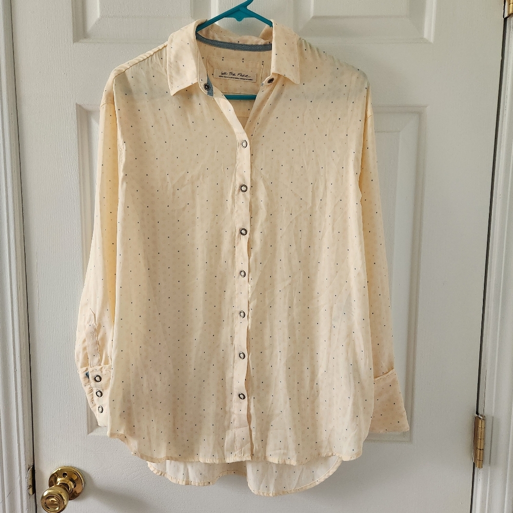 Free People Light Polka Dot Long Sleeve Button Down Shirt Blouse - Sz XS